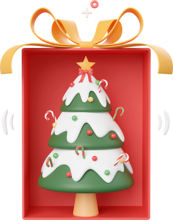 Christmas Tree In Gift Box  3D Icon