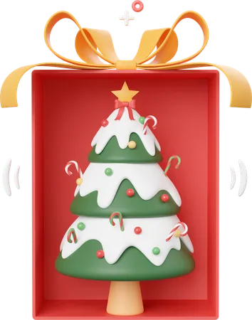 Christmas Tree In Gift Box Christmas Theme Elements 3 D Illustration 3D Icon