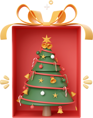 Christmas Tree In Gift Box  3D Icon