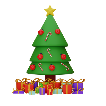 Christmas Tree With Gift  3D Illustration