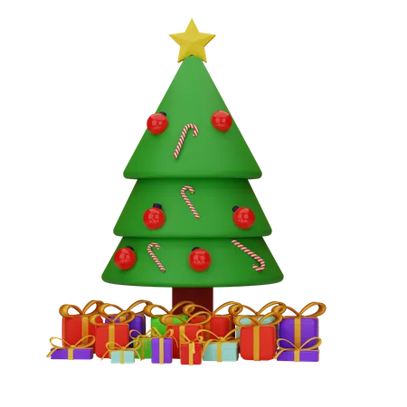 Christmas Tree With Gift  3D Illustration