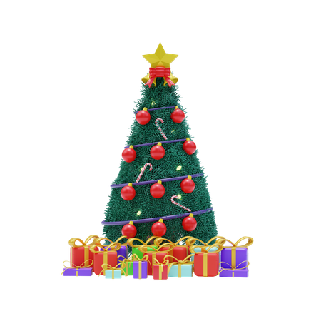 Christmas Tree With Gift  3D Illustration