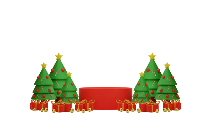 Christmas Tree With Gift 3D Illustration
