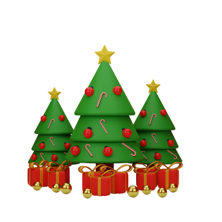 Christmas Tree With Gift 3D Illustration