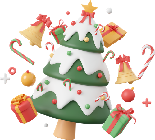 Christmas Tree With Gift And Decorations  3D Icon