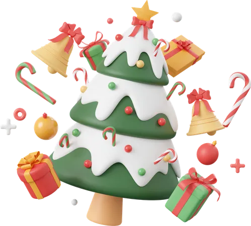 Christmas Tree With Gift And Decorations Christmas Theme Elements 3 D Illustration 3D Icon