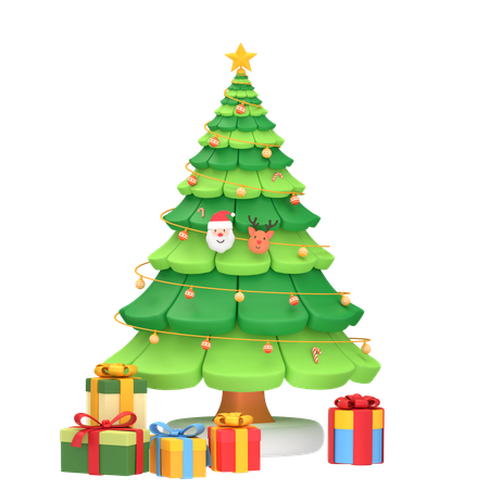 Christmas Tree With Gift Box  3D Icon