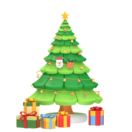 Christmas Tree With Gift Box  3D Icon