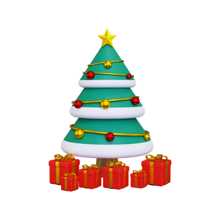 Christmas tree with red gift boxes  3D Illustration