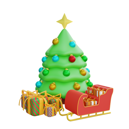 Christmas Tree With Sledge  3D Icon