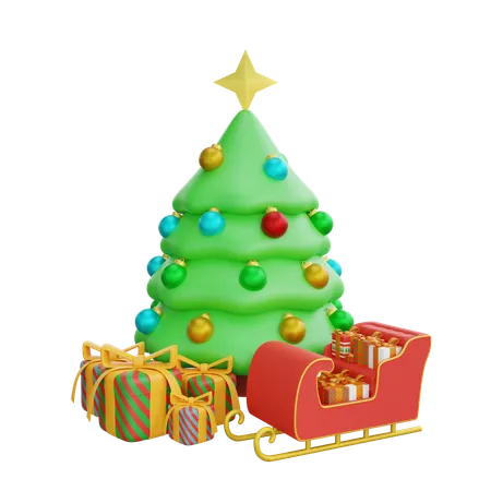 Christmas Tree With Sledge  3D Icon