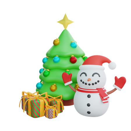 Christmas Tree With Snowman  3D Icon