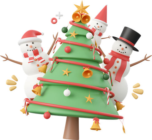 Christmas Tree With Snowman  3D Icon