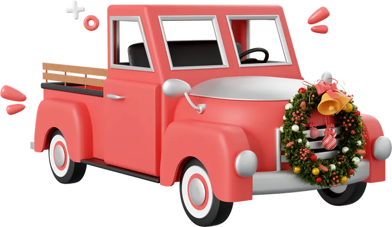 Christmas Truck With Christmas Wreath Christmas Theme Elements 3 D Illustration 3D Icon