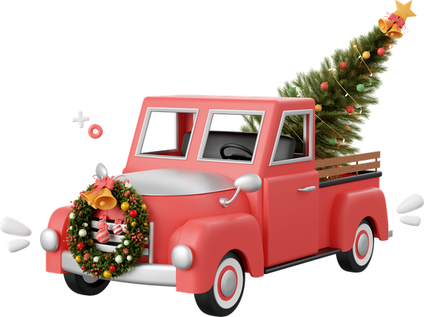 Christmas Truck With Christmas Tree  3D Icon