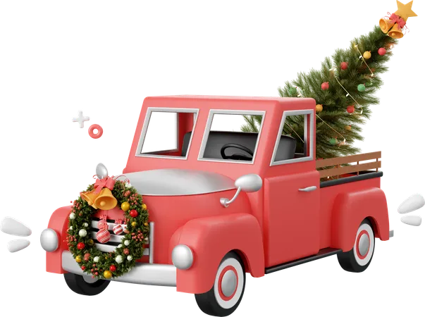 Christmas Truck With Christmas Tree Christmas Theme Elements 3 D Illustration 3D Icon