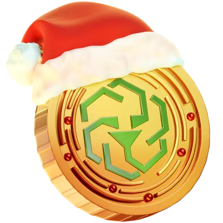 This 3 D Coin Icon Showcases A Golden Coin Featuring The UNUS SED LEO Logo And A Christmas Hat Blending The Holiday Spirit With The UNUS SED LEO 3D Icon