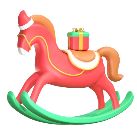 Wooden Horse Toy Christmas Winter 3 D Icon Illustration 3D Icon
