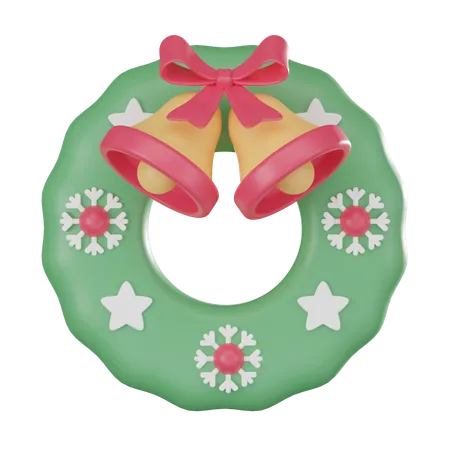 Holiday Season With A Cute Christmas Wreath With Bells Gold Perfect For Festive Decorations And Holiday Themed Designs 3 D Render 3D Icon