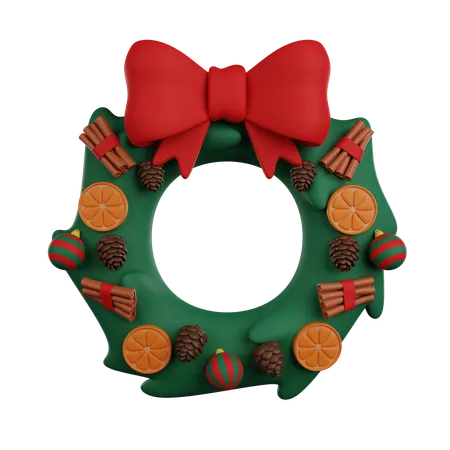 Christmas Wreath On Door With Orange Cinnamon And Pine Cone 3 D Render 3D Icon