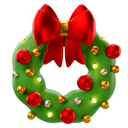3 D Rendering Of Christmas Wreath With Bow Icon 3D Icon
