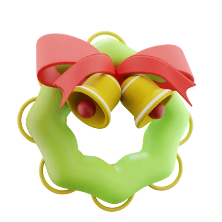 Christmas 3 D Wreath With Golden Ring Bell Illustration 3D Icon