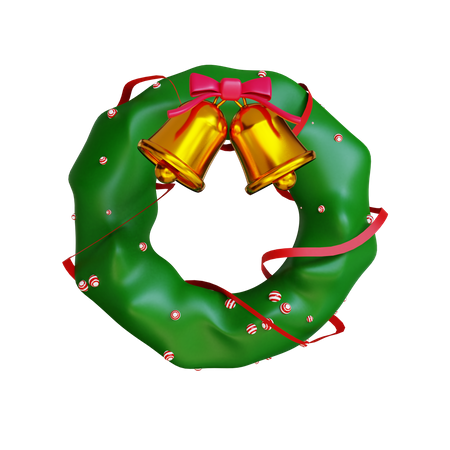 Christmas Wreath And Bell  3D Illustration