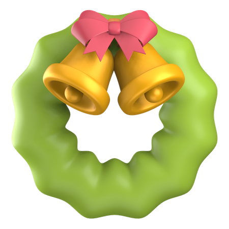 Christmas Wreath And Bell  3D Illustration