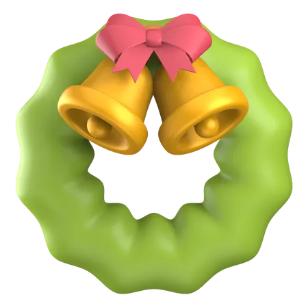 Christmas Wreath And Bell  3D Illustration