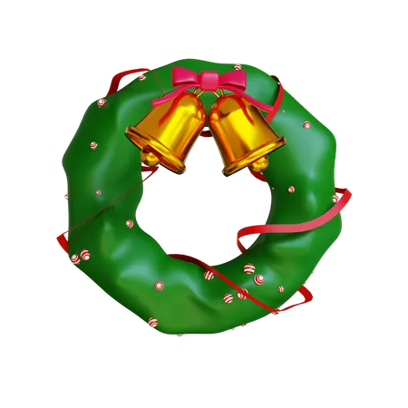 Christmas Wreath And Bell  3D Illustration