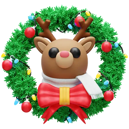 Christmas Wreath and Deer  3D Icon