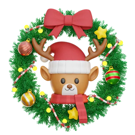 Christmas Wreath and Deer  3D Icon