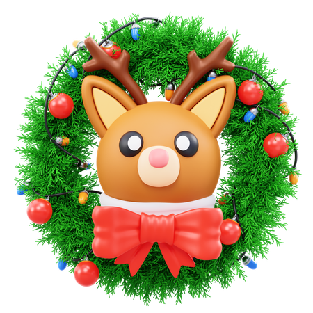 クリスマスリースと鹿  3D Icon