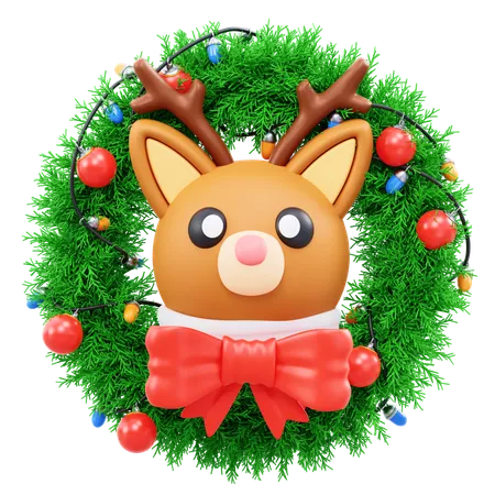 クリスマスリースと鹿  3D Icon