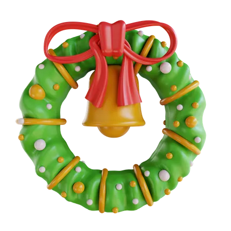 3 D Illustration Christmas Wreath And Bells 3D Icon