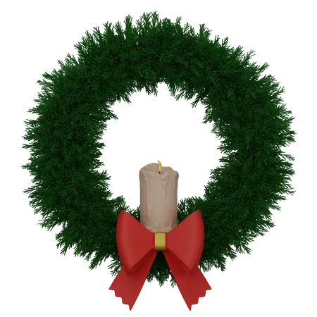 Christmas Wreath With Candle And Bow  3D Icon