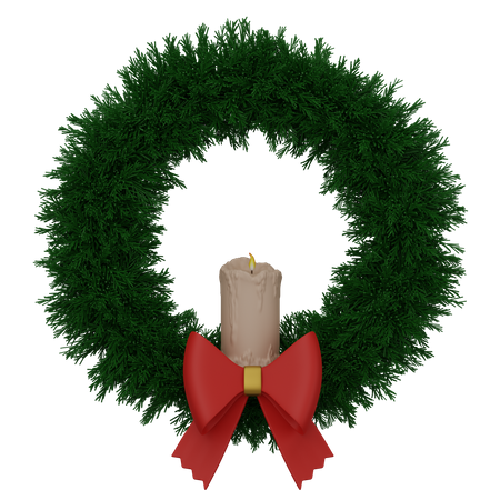 Christmas Wreath With Candle And Bow 3D Icon