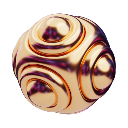 Chromatic Abstract Golden Orb With Layered Grooves  3D Icon
