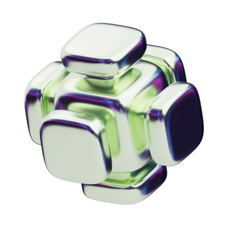 Chromatic Abstract Metallic Core Cube  3D Icon