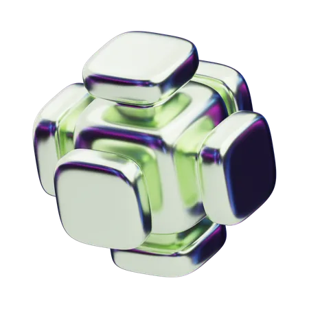 Chromatic Abstract Metallic Core Cube  3D Icon