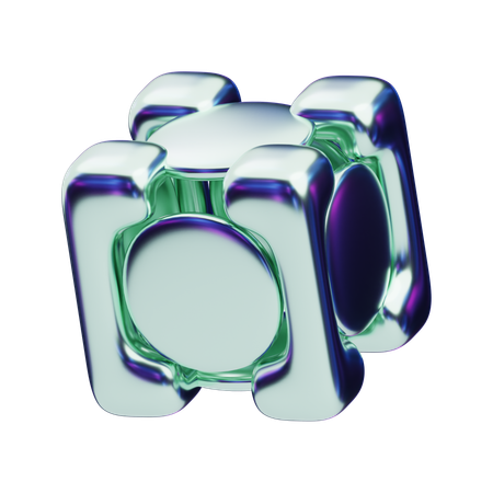 Chromatic Abstract Metallic Cube With Circular Frames  3D Icon