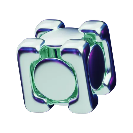 Chromatic Abstract Metallic Cube With Circular Frames  3D Icon