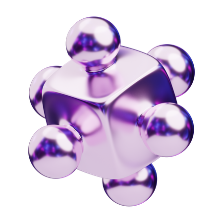 Chromatic Abstract Metallic Cube With Spherical Nodes  3D Icon