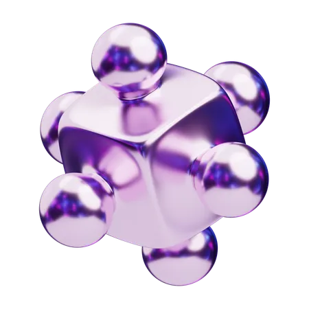 Chromatic Abstract Metallic Cube With Spherical Nodes  3D Icon