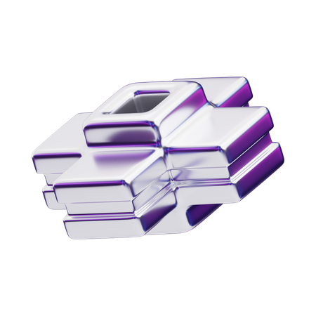 Chromatic Abstract Silver Interlocked Layers  3D Icon