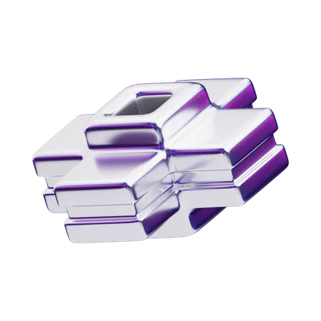 Chromatic Abstract Silver Interlocked Layers  3D Icon