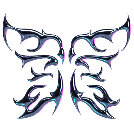 Chrome Butterfly Tribal Emblem  3D Icon