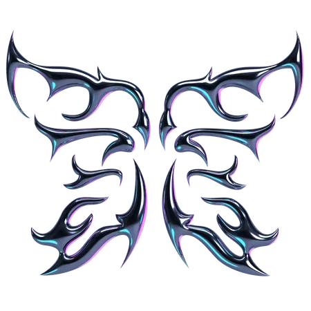 Chrome Butterfly Tribal Emblem  3D Icon