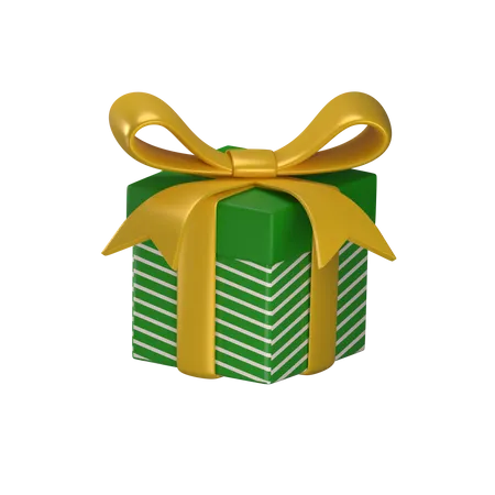 Green Gift Box Gold Ribbon 3 D Illustration 3D Illustration