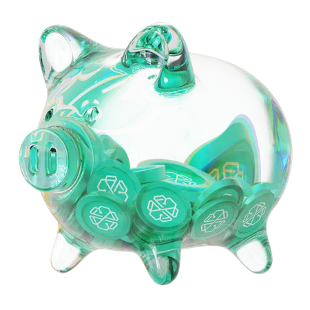 Chsb Clear Glass Piggy Bank With Decreasing Piles Of Crypto Coins  3D Icon